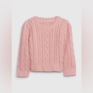 GAP LoveShackFancy Toddler Puff Sleeve Cable-Knit toddler girls Sweater pink 3T